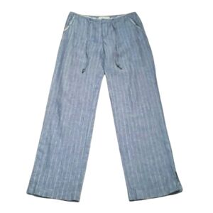 Anthroplogie Marrakech Pinstripe 100% Linen Pant Chambray Blue Tie Waist  Size27